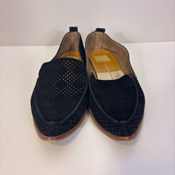 Dolce Vita Black Perforated Leather Suede Pointed Toe Flats 8.5 - Picture 5 of 8
